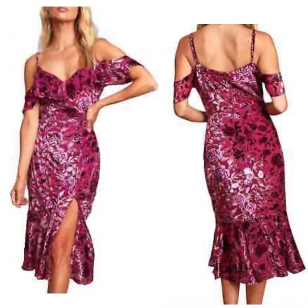Lulu's Completely Captivating Magenta Burnout Velvet Floral Print Dress